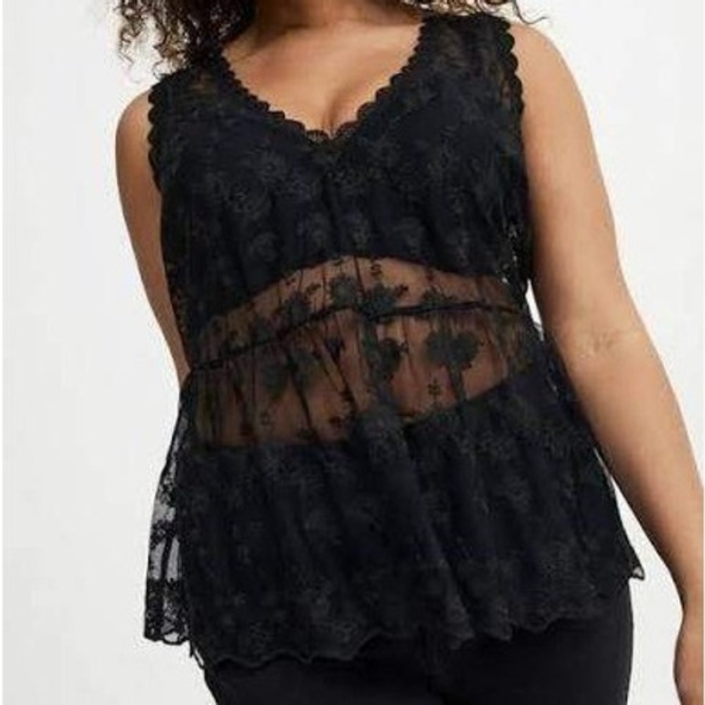 Torrid Lace V-Neck Black Sheer Floral‎ Tank Top Womens Plus Size 6X Whimsygoth